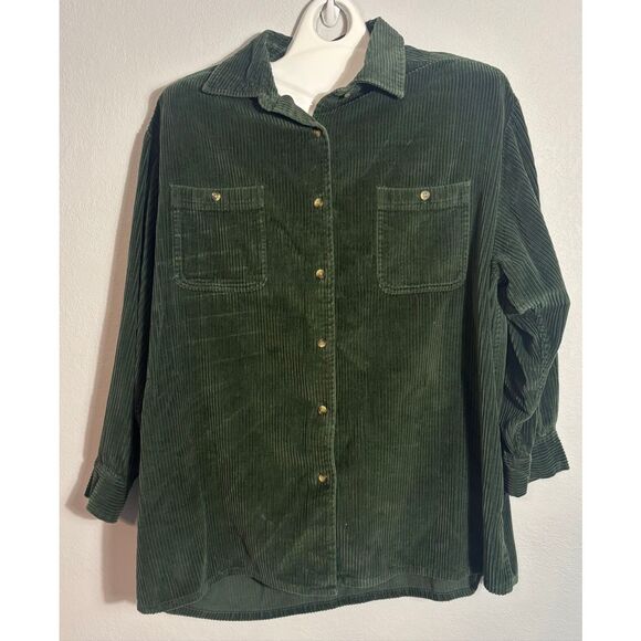 VTG Womens Weekend Provisions Corduroy Shirt Jacket L Green Shacket Button Up - Picture 2 of 7